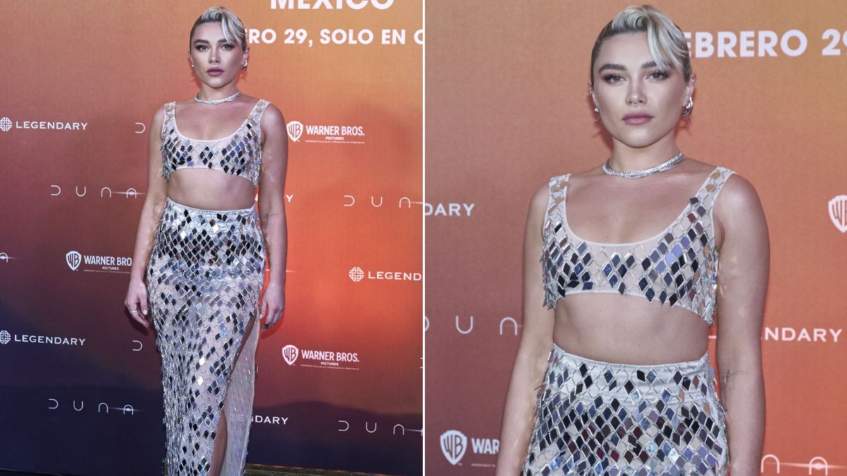 Florence Pugh shines in a futuristic mermaidcore ensemble, showcasing her fashion versatility and unique style.