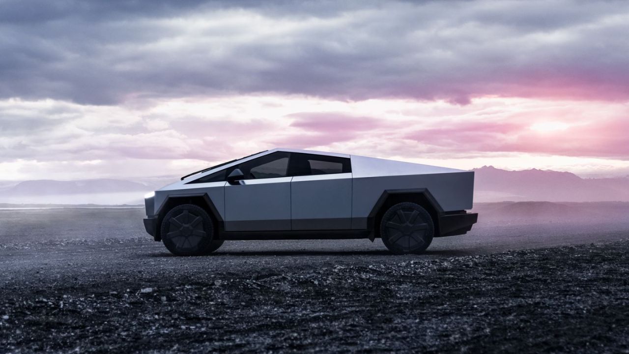 A image of Tesla's Pickup on road with beautifull background