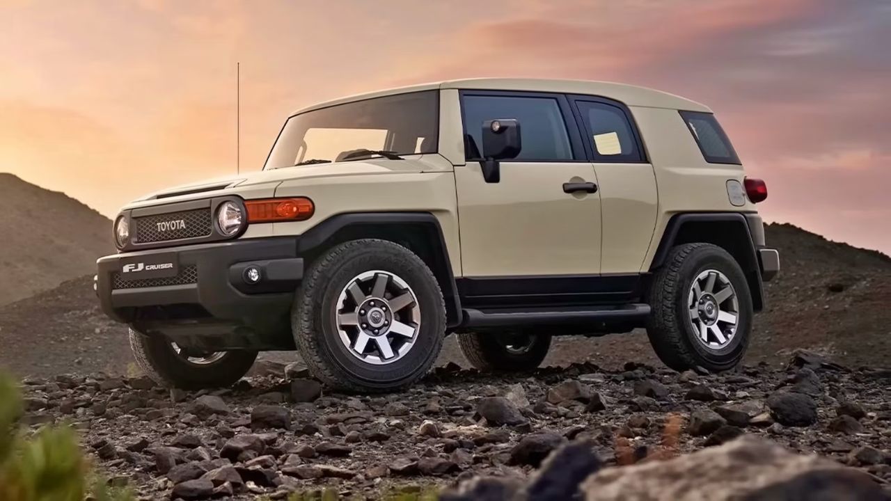 A image of Toyota's Iconic FJ Cruiser With Beautifull background of sun light on mountain road